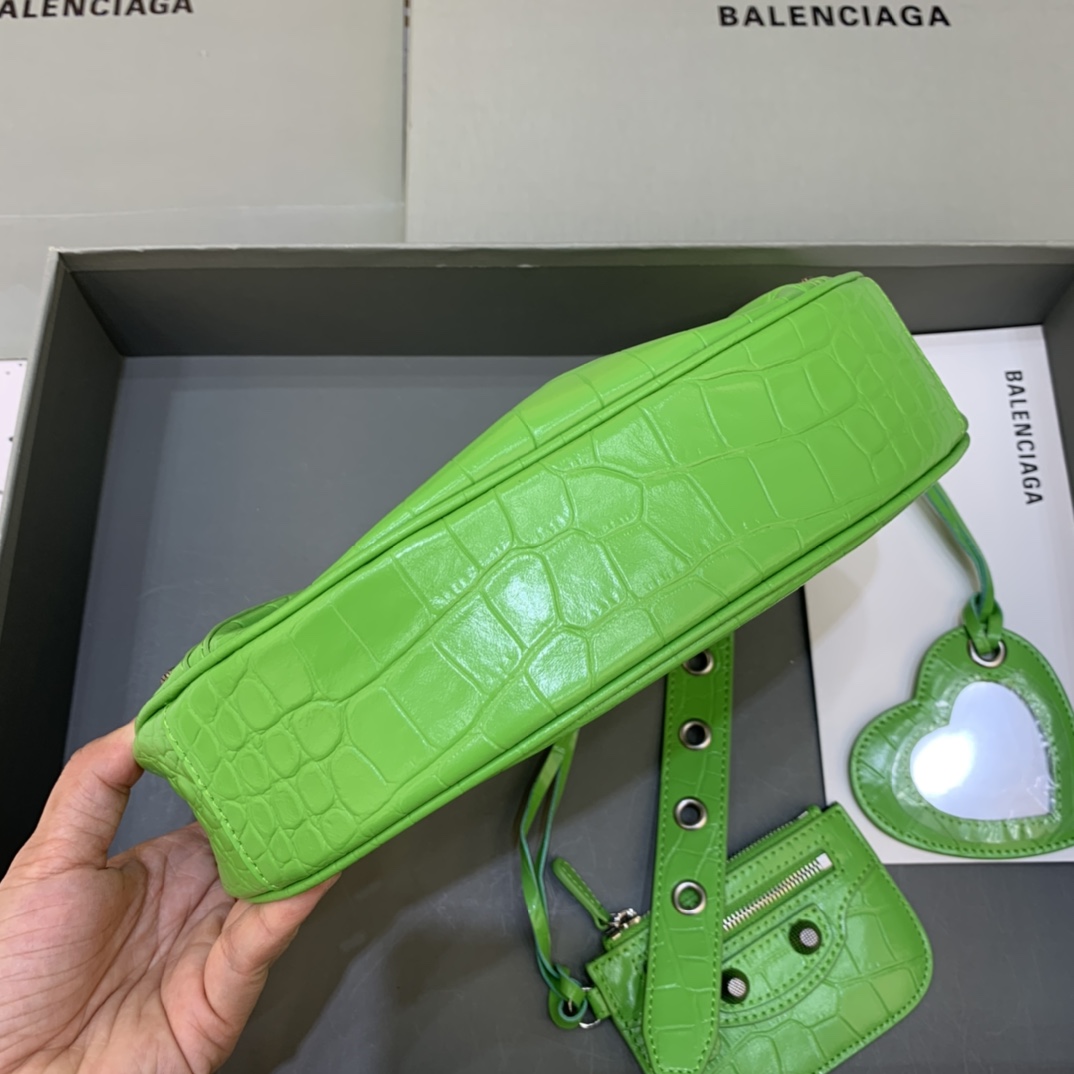 Balenciaga Le Cagole XS Shoulder Bag Crocodile Embossed Light Green 